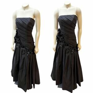 Ambience by Andrew Adela Black Strapless Ball Gown 3D Flowers size 4